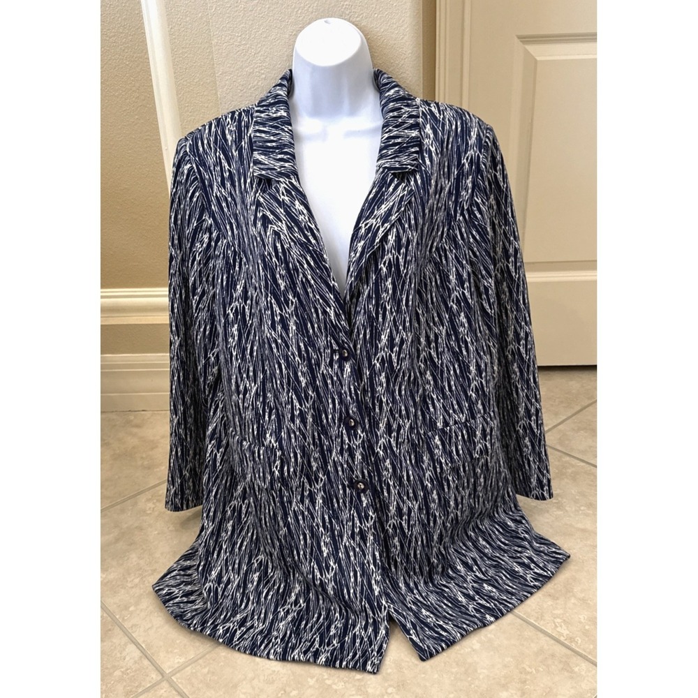 Avenue Jacket Sz 18/20 Long Sleeve Blue White Striped 3 Button Blazer Career